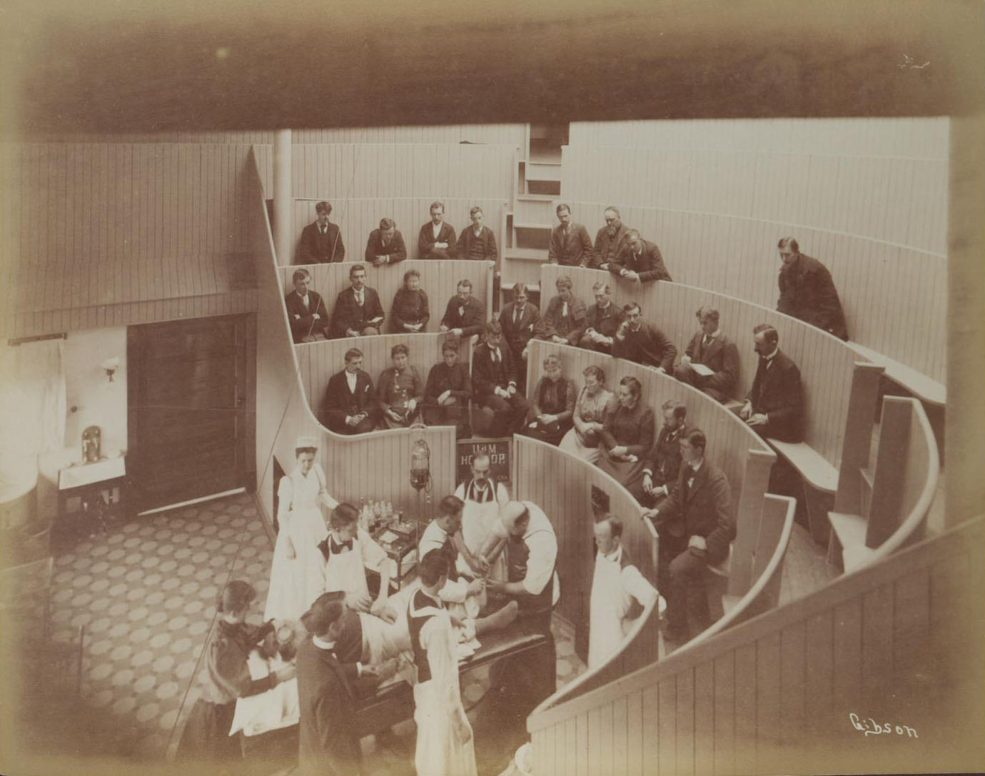 Surgery and anatomy class, circa 1893.